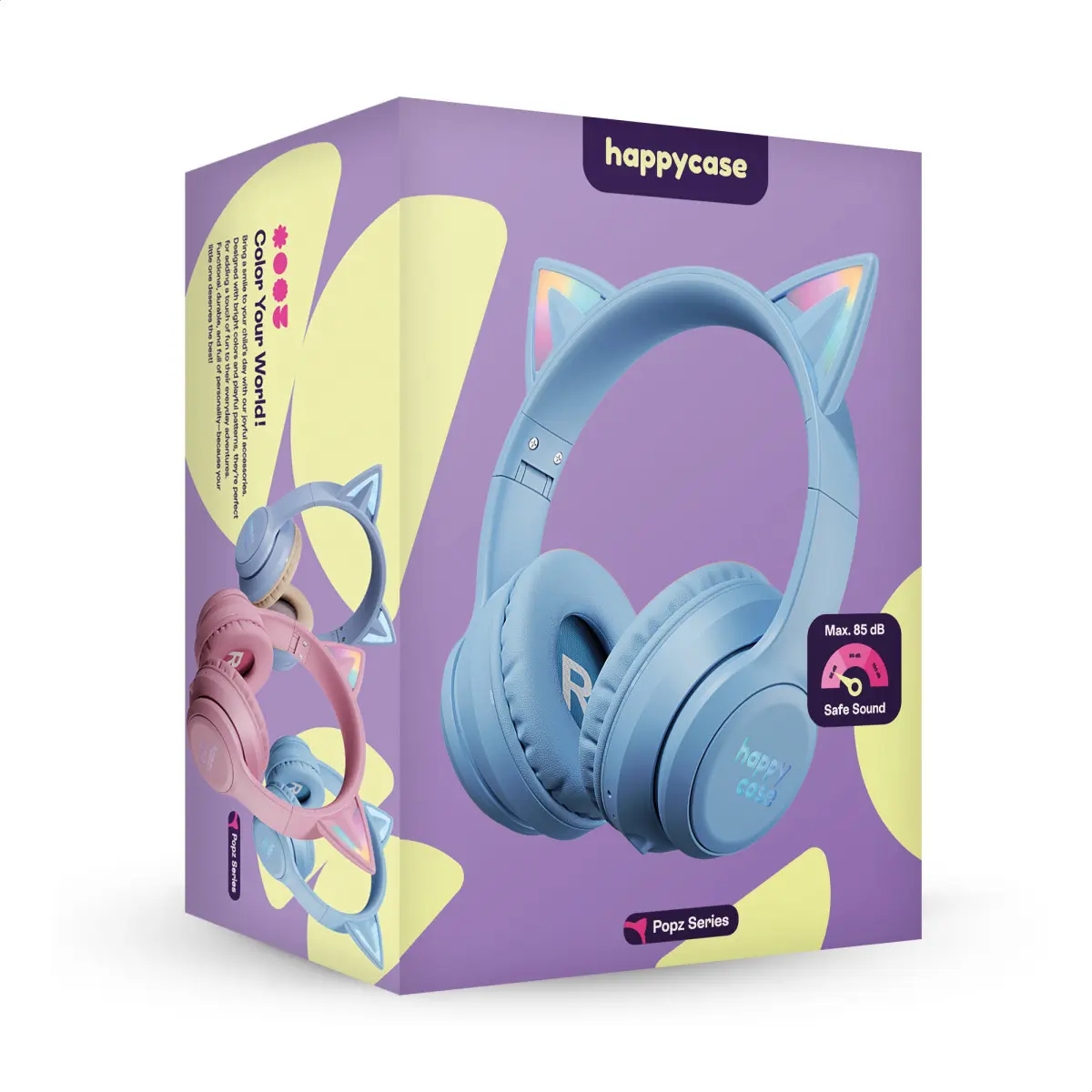 HappyCase Popz Draadloze Kinderkoptelefoon Met Kattenoortjes Blauw afbeelding 13