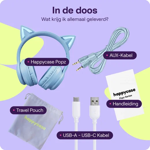 HappyCase Popz Draadloze Kinderkoptelefoon Met Kattenoortjes Blauw afbeelding 9