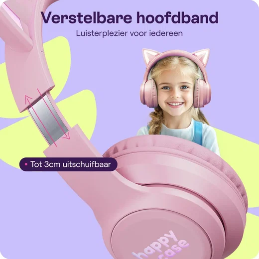 HappyCase Popz Draadloze Kinderkoptelefoon Met Kattenoortjes Roze afbeelding 5