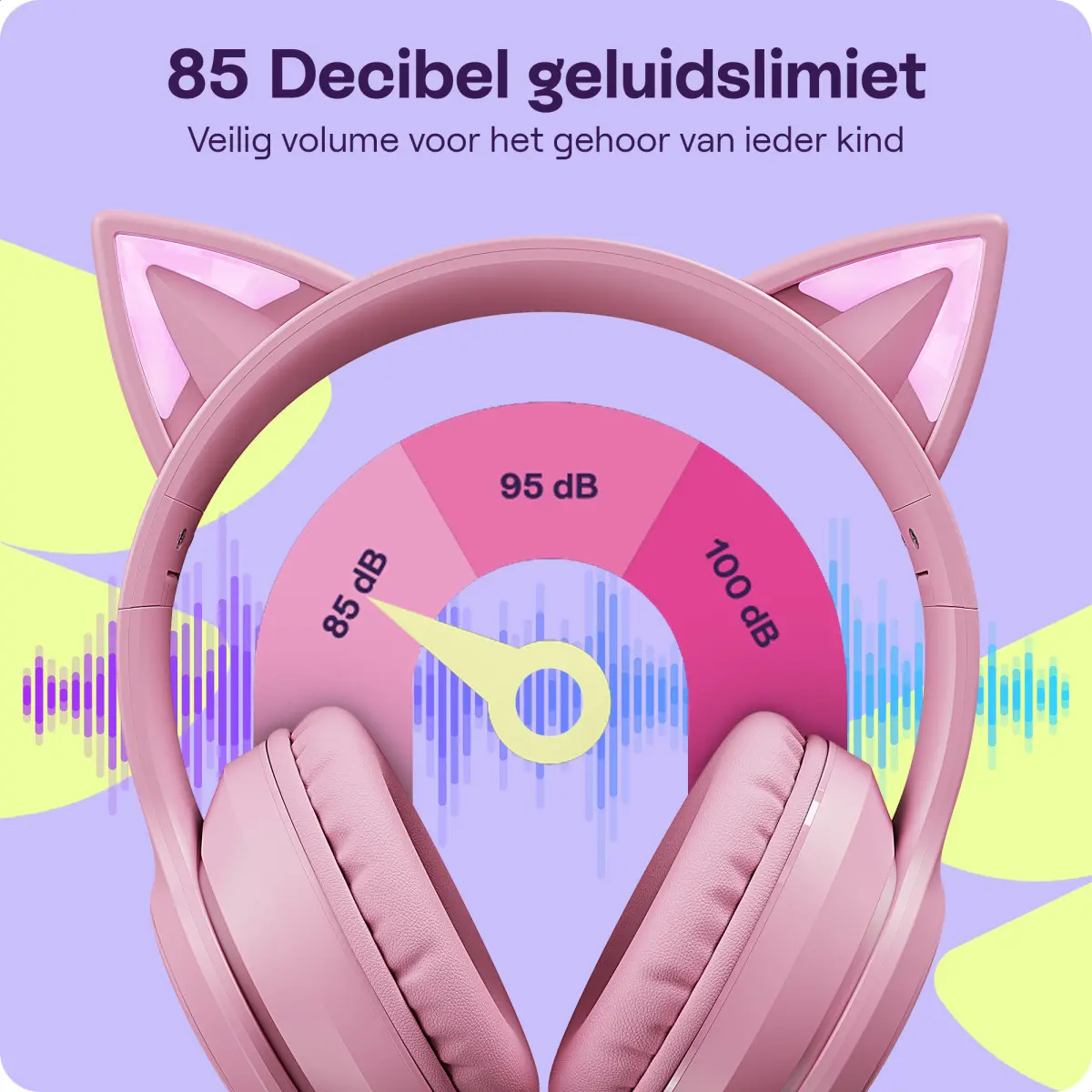 HappyCase Popz Draadloze Kinderkoptelefoon Met Kattenoortjes Roze afbeelding 2