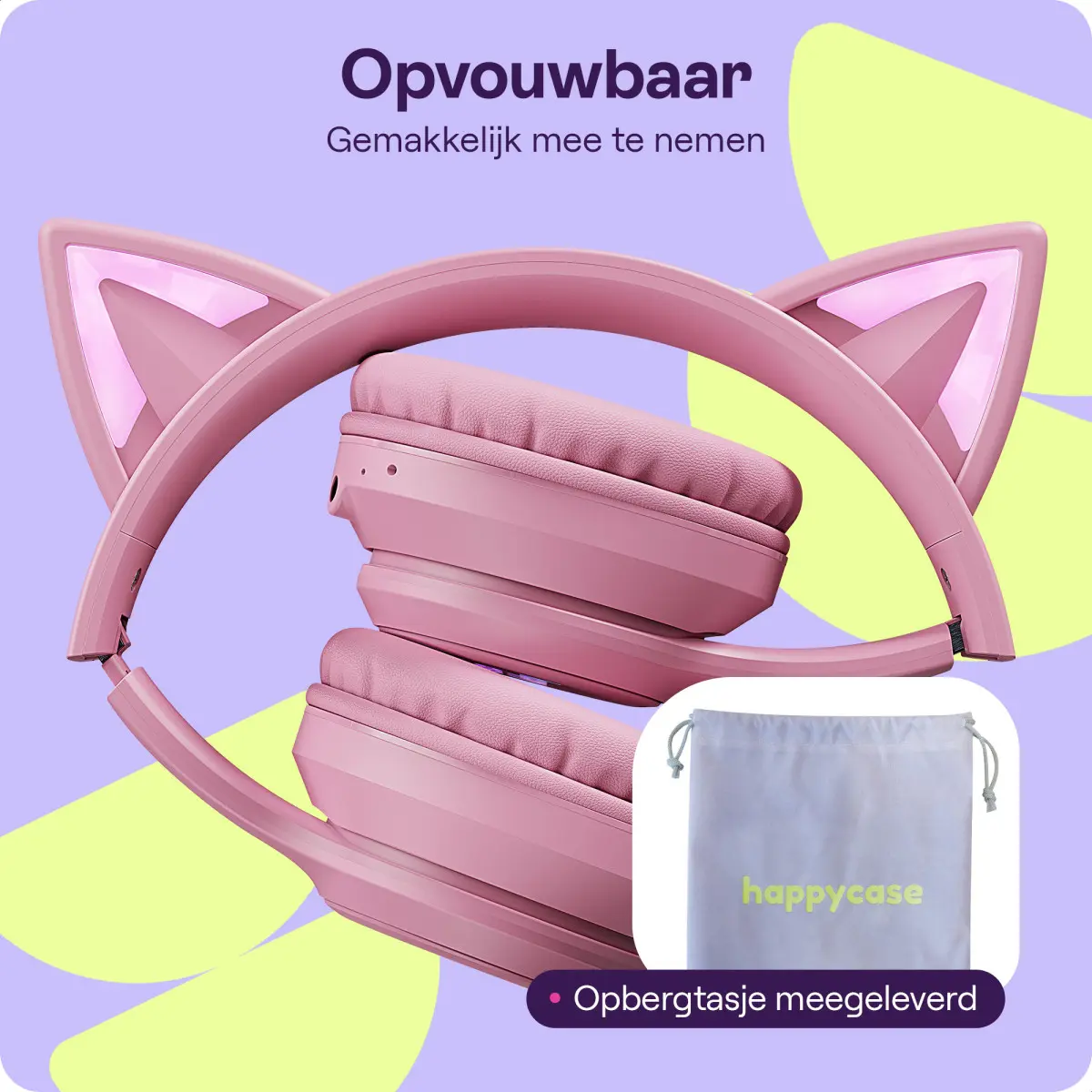 HappyCase Popz Draadloze Kinderkoptelefoon Met Kattenoortjes Roze afbeelding 4