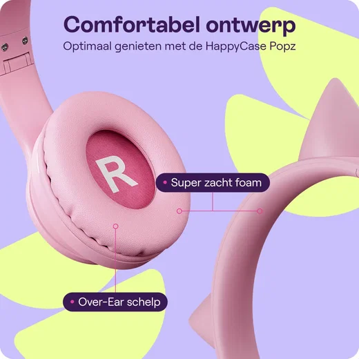 HappyCase Popz Draadloze Kinderkoptelefoon Met Kattenoortjes Roze afbeelding 8