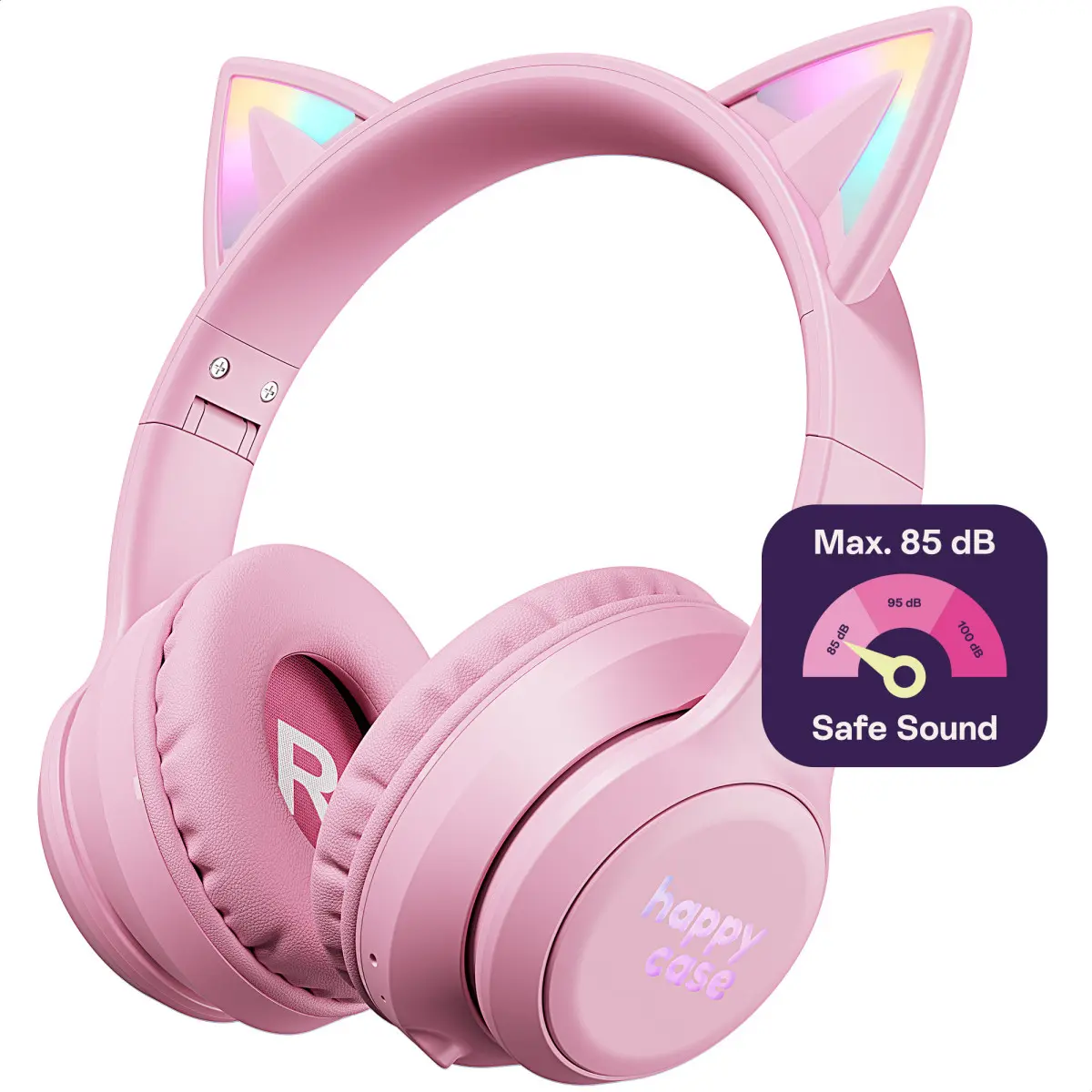 HappyCase Popz Draadloze Kinderkoptelefoon Met Kattenoortjes Roze afbeelding 1