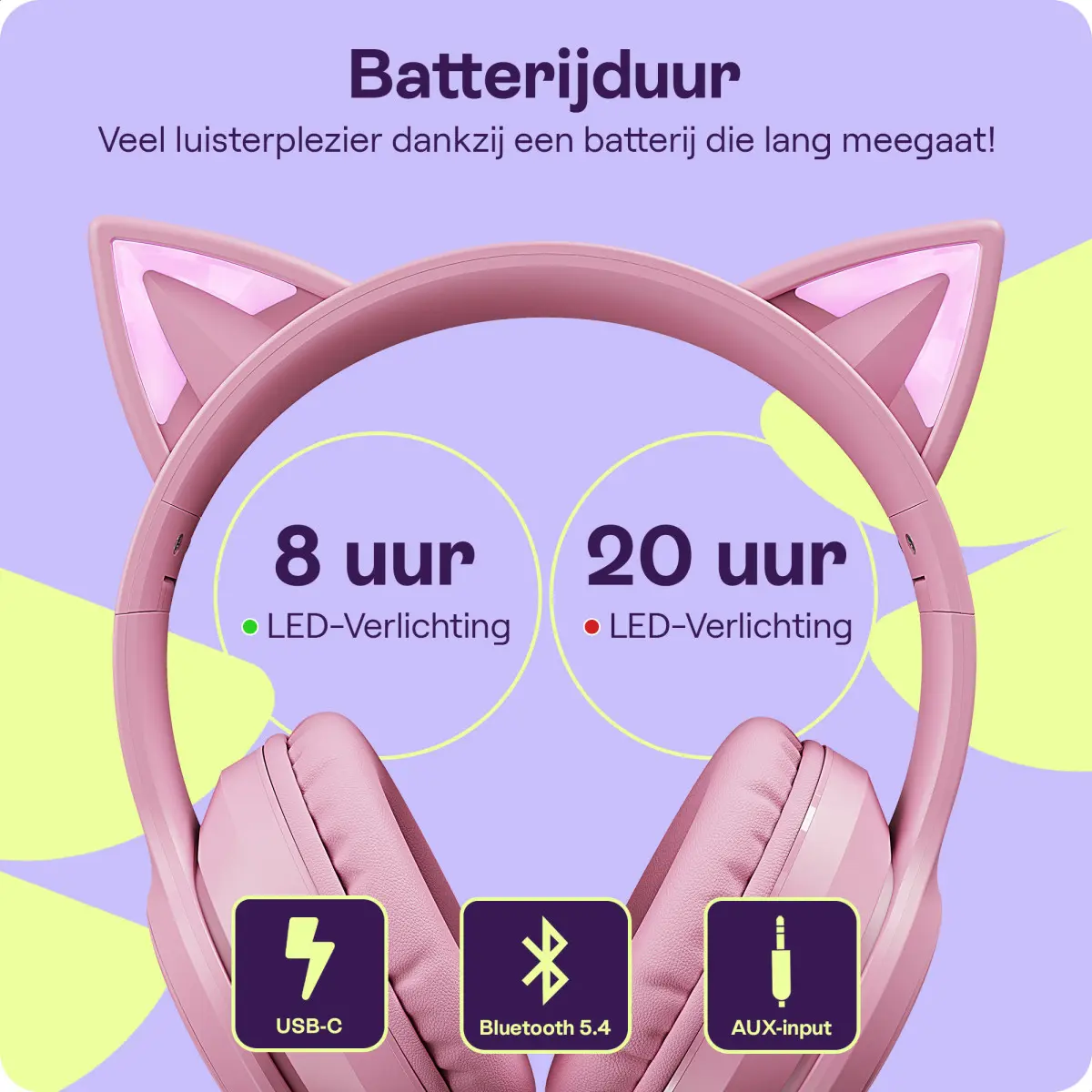 HappyCase Popz Draadloze Kinderkoptelefoon Met Kattenoortjes Roze afbeelding 6
