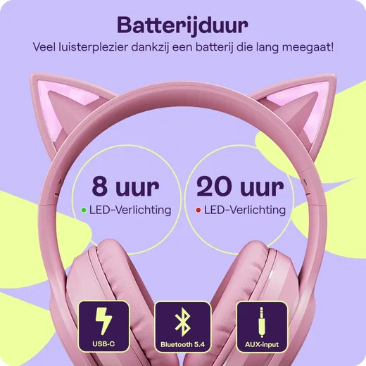 HappyCase Popz Draadloze Kinderkoptelefoon Met Kattenoortjes Roze afbeelding 6