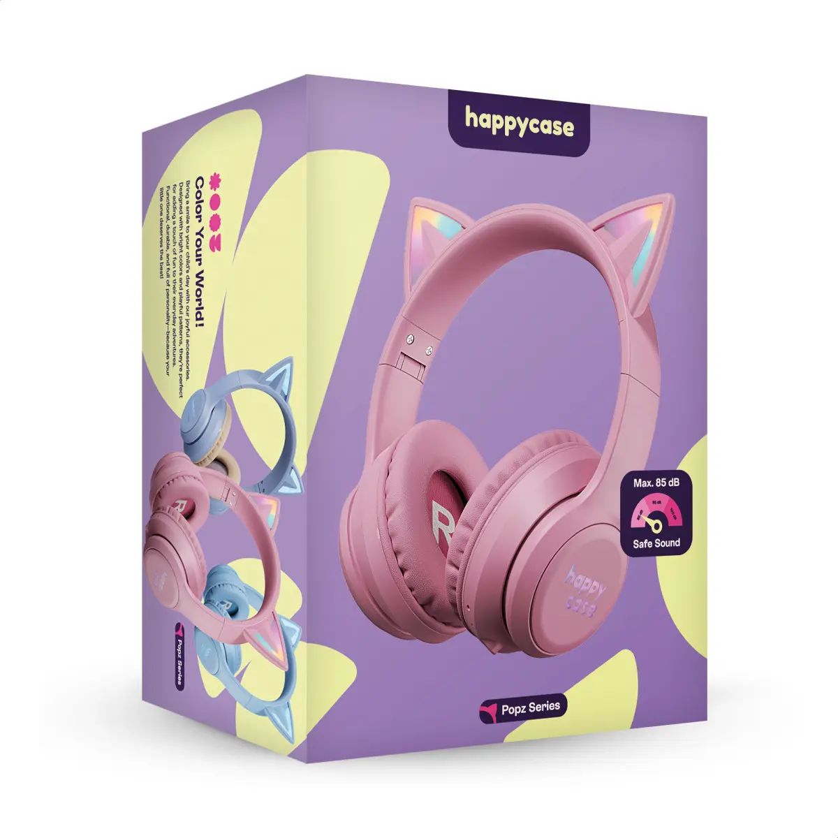 HappyCase Popz Draadloze Kinderkoptelefoon Met Kattenoortjes Roze afbeelding 13