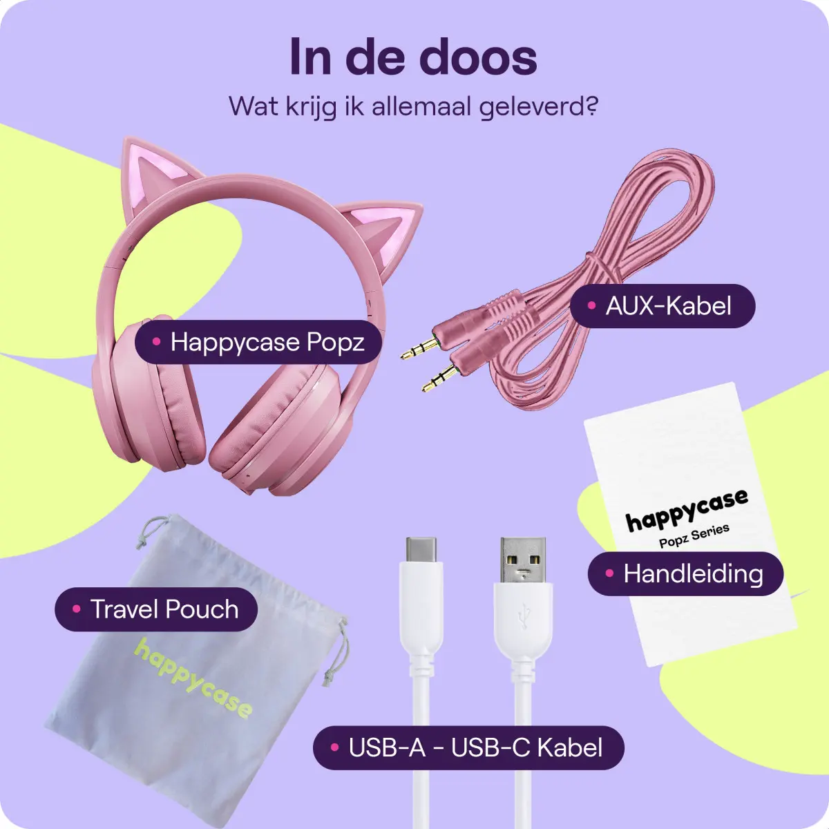 HappyCase Popz Draadloze Kinderkoptelefoon Met Kattenoortjes Roze afbeelding 9