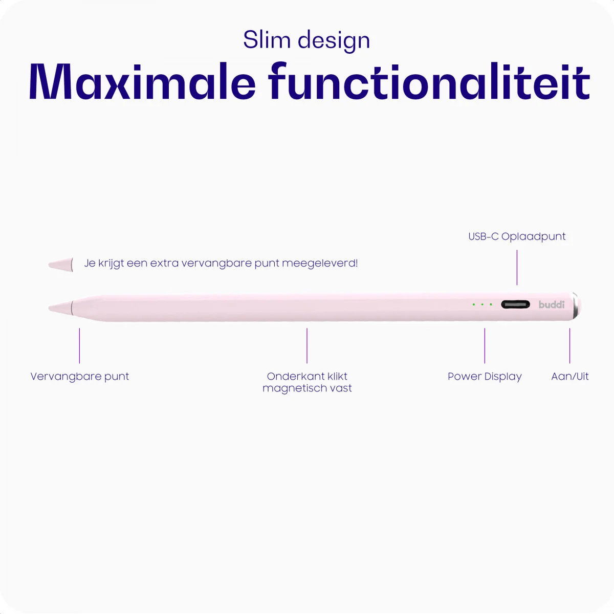 Buddi Wave Actieve Stylus Pen met Handpalmrejectie (voor iPad) Roze afbeelding 2