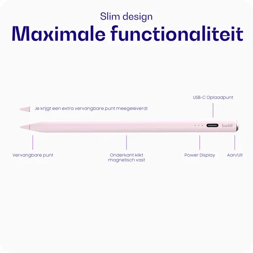 Buddi Wave Actieve Stylus Pen met Handpalmrejectie (voor iPad) Roze afbeelding 2