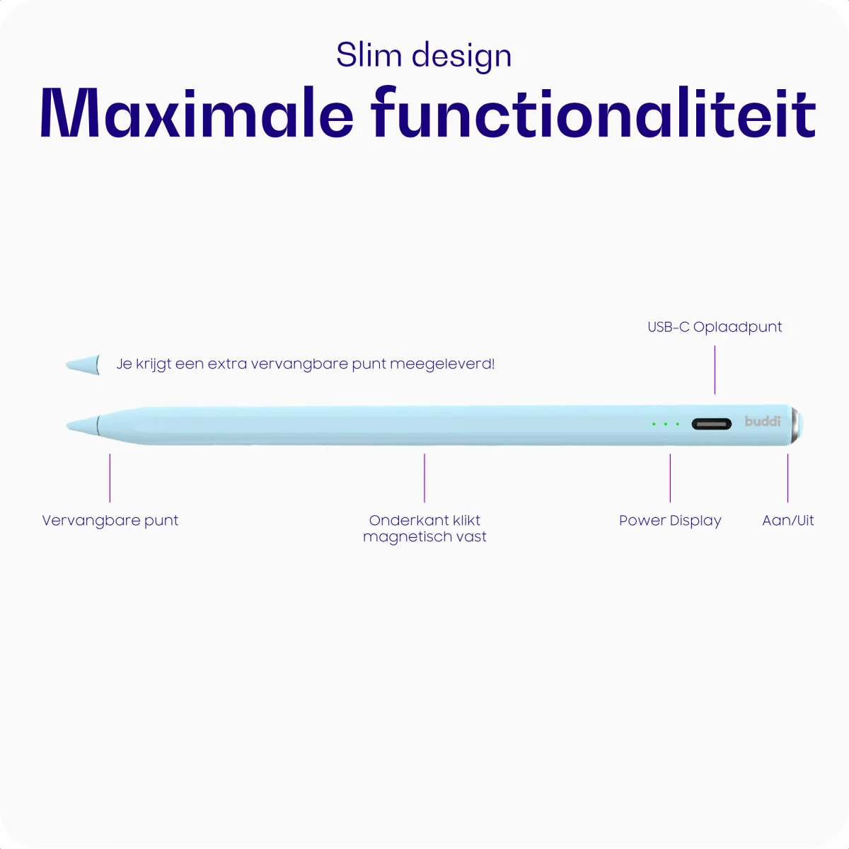 Buddi Wave Actieve Stylus Pen met Handpalmrejectie (voor iPad) Blauw afbeelding 2