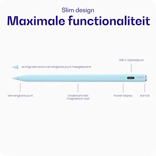 Buddi Wave Actieve Stylus Pen met Handpalmrejectie (voor iPad) Blauw afbeelding 2
