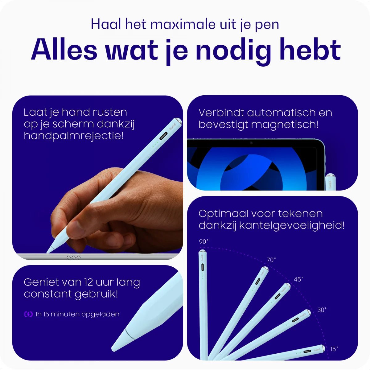 Buddi Wave Actieve Stylus Pen met Handpalmrejectie (voor iPad) Blauw afbeelding 4