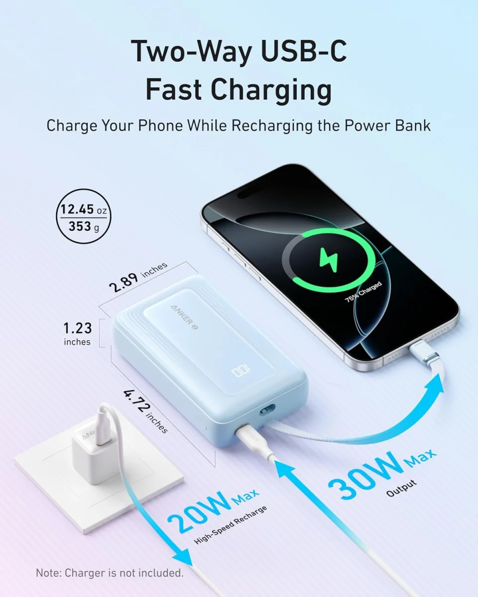 Anker Zolo 30W Powerbank met Ingebouwde Lanyard USB-C Kabel 20.000 mAh Zwart afbeelding 4