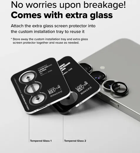 Ringke Frame Glass Samsung Galaxy S25 Camera Protector (2-Pack) afbeelding 7