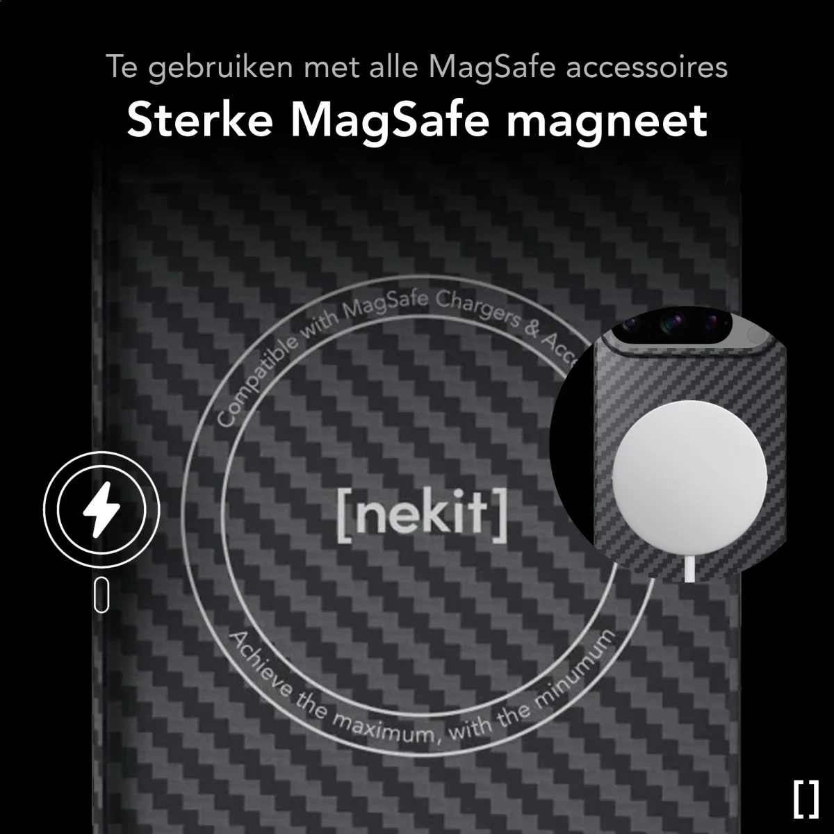 NEKIT Fiber OnePlus 13 Hoesje MagSafe Kevlar Back Cover Dun Zwart afbeelding 6