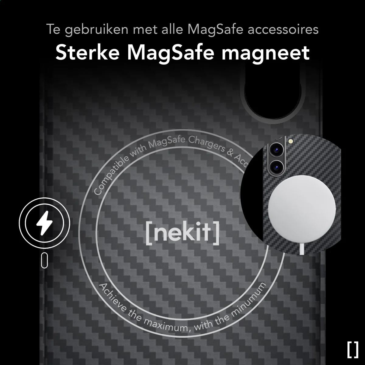 NEKIT Fiber Samsung Galaxy S25 Hoesje MagSafe / Qi2 Kevlar Back Cover Dun Zwart afbeelding 6