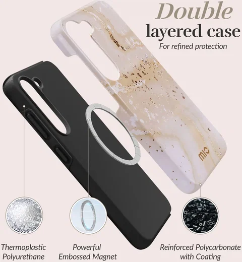 MIO MagSafe Samsung Galaxy S24 FE Hoesje Hard Shell Back Cover Gold Marble afbeelding 8