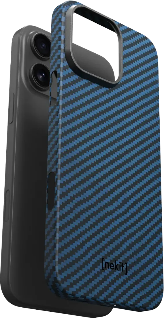 NEKIT Fiber Apple iPhone 16 Pro Max Hoesje MagSafe Kevlar Back Cover Dun Blauw afbeelding 12