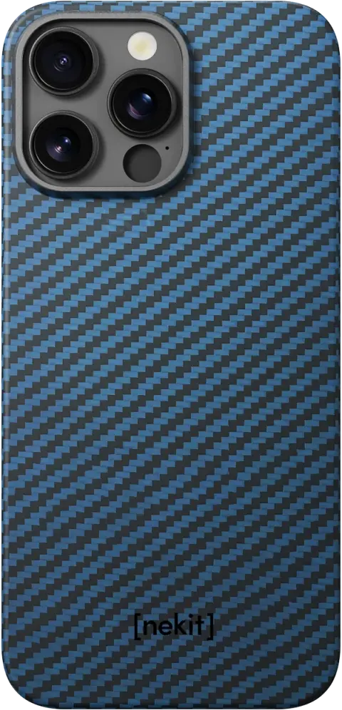NEKIT Fiber Apple iPhone 16 Pro Max Hoesje MagSafe Kevlar Back Cover Dun Blauw afbeelding 13