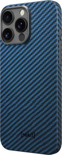 NEKIT Fiber Apple iPhone 16 Pro Max Hoesje MagSafe Kevlar Back Cover Dun Blauw afbeelding 14