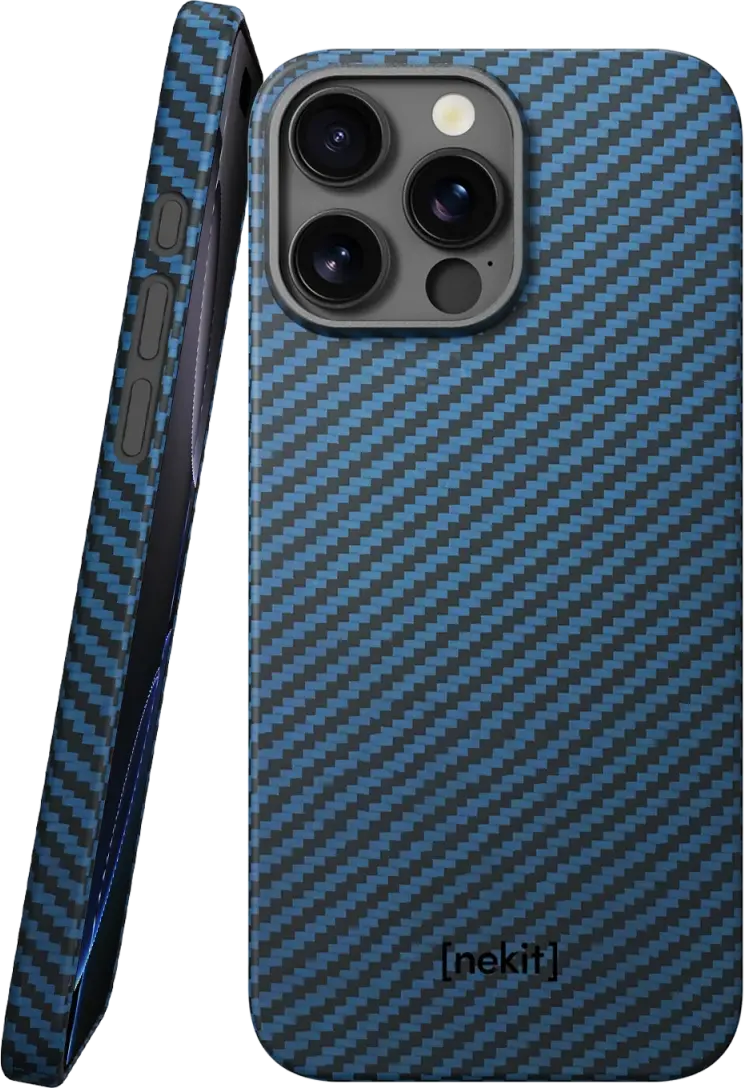 NEKIT Fiber Apple iPhone 16 Pro Max Hoesje MagSafe Kevlar Back Cover Dun Blauw afbeelding 1