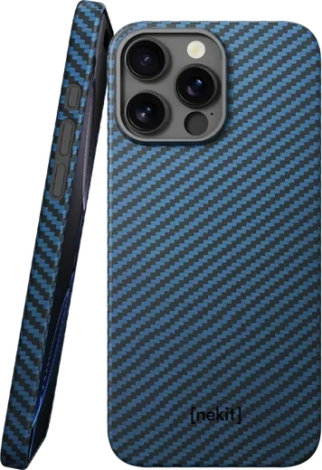 NEKIT Fiber Apple iPhone 16 Pro Max Hoesje MagSafe Kevlar Back Cover Dun Blauw afbeelding 1
