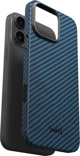 NEKIT Fiber Apple iPhone 16 Pro Hoesje MagSafe Kevlar Back Cover Dun Blauw afbeelding 12