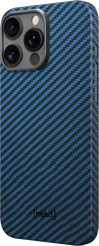 NEKIT Fiber Apple iPhone 16 Pro Hoesje MagSafe Kevlar Back Cover Dun Blauw afbeelding 14