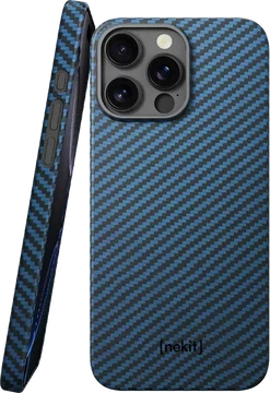 NEKIT Fiber Apple iPhone 16 Pro Hoesje MagSafe Kevlar Back Cover Dun Blauw