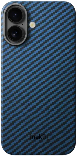 NEKIT Fiber Apple iPhone 16 Plus Hoesje MagSafe Kevlar Back Cover Dun Blauw afbeelding 13