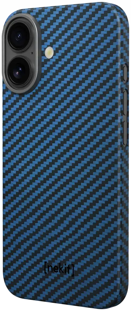 NEKIT Fiber Apple iPhone 16 Plus Hoesje MagSafe Kevlar Back Cover Dun Blauw afbeelding 14