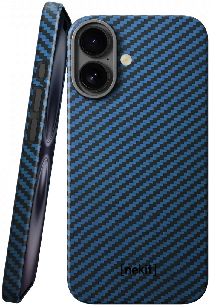 NEKIT Fiber Apple iPhone 16 Plus Hoesje MagSafe Kevlar Back Cover Dun Blauw afbeelding 1