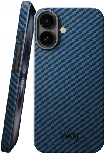 NEKIT Fiber Apple iPhone 16 Plus Hoesje MagSafe Kevlar Back Cover Dun Blauw afbeelding 1