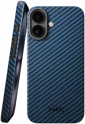 NEKIT Fiber Apple iPhone 16 Plus Hoesje MagSafe Kevlar Back Cover Dun Blauw afbeelding