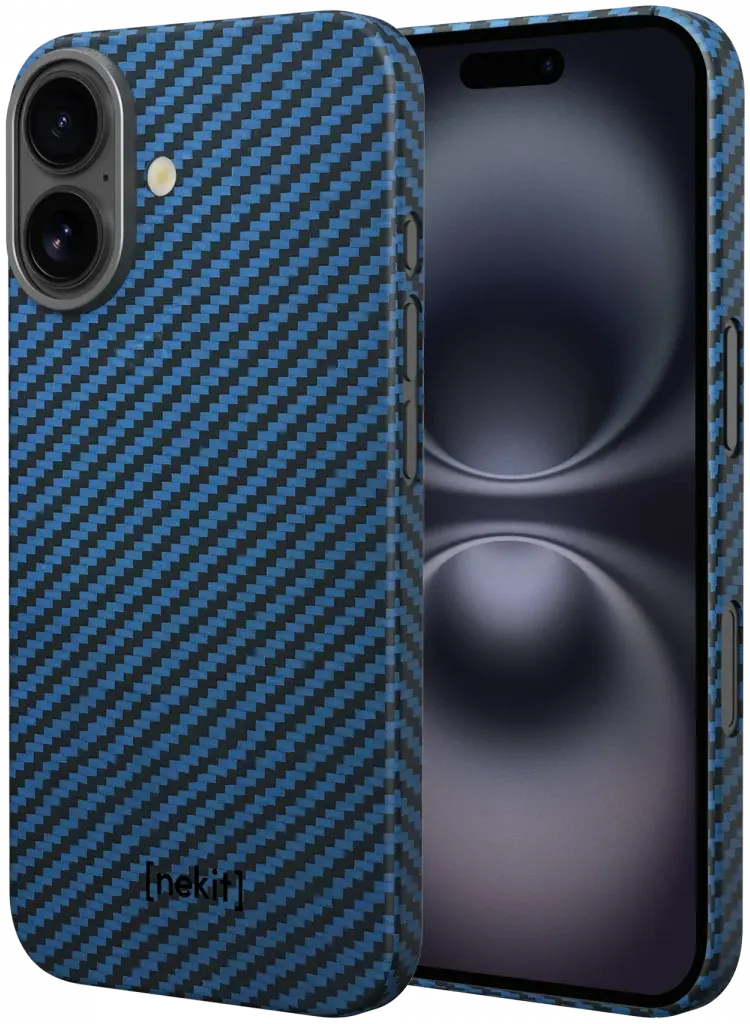 NEKIT Fiber Apple iPhone 16 Plus Hoesje MagSafe Kevlar Back Cover Dun Blauw afbeelding 2