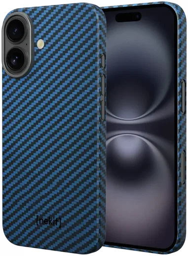 NEKIT Fiber Apple iPhone 16 Plus Hoesje MagSafe Kevlar Back Cover Dun Blauw afbeelding 2