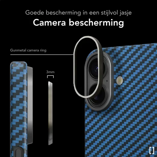 NEKIT Fiber Apple iPhone 16 Plus Hoesje MagSafe Kevlar Back Cover Dun Blauw afbeelding 4