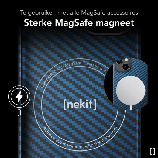 NEKIT Fiber Apple iPhone 16 Plus Hoesje MagSafe Kevlar Back Cover Dun Blauw afbeelding 6