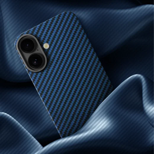 NEKIT Fiber Apple iPhone 16 Hoesje MagSafe Kevlar Back Cover Dun Blauw afbeelding 11