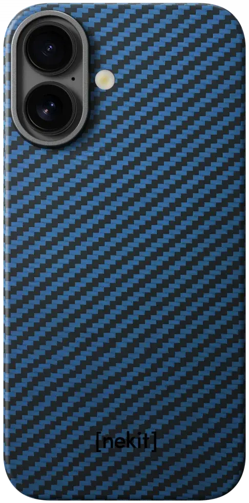 NEKIT Fiber Apple iPhone 16 Hoesje MagSafe Kevlar Back Cover Dun Blauw afbeelding 13