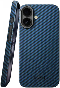 NEKIT Fiber Apple iPhone 16 Hoesje MagSafe Kevlar Back Cover Dun Blauw