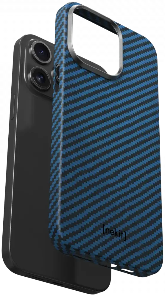 NEKIT Fiber Apple iPhone 15 Pro Max Hoesje MagSafe Kevlar Back Cover Dun Blauw afbeelding 12