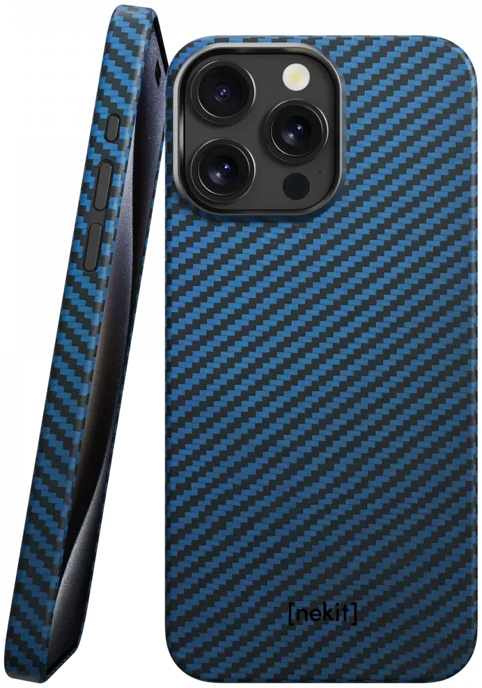 NEKIT Fiber Apple iPhone 15 Pro Max Hoesje MagSafe Kevlar Back Cover Dun Blauw afbeelding 1