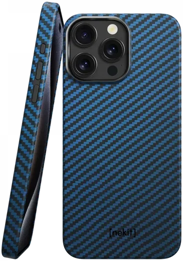 NEKIT Fiber Apple iPhone 15 Pro Max Hoesje MagSafe Kevlar Back Cover Dun Blauw afbeelding 1