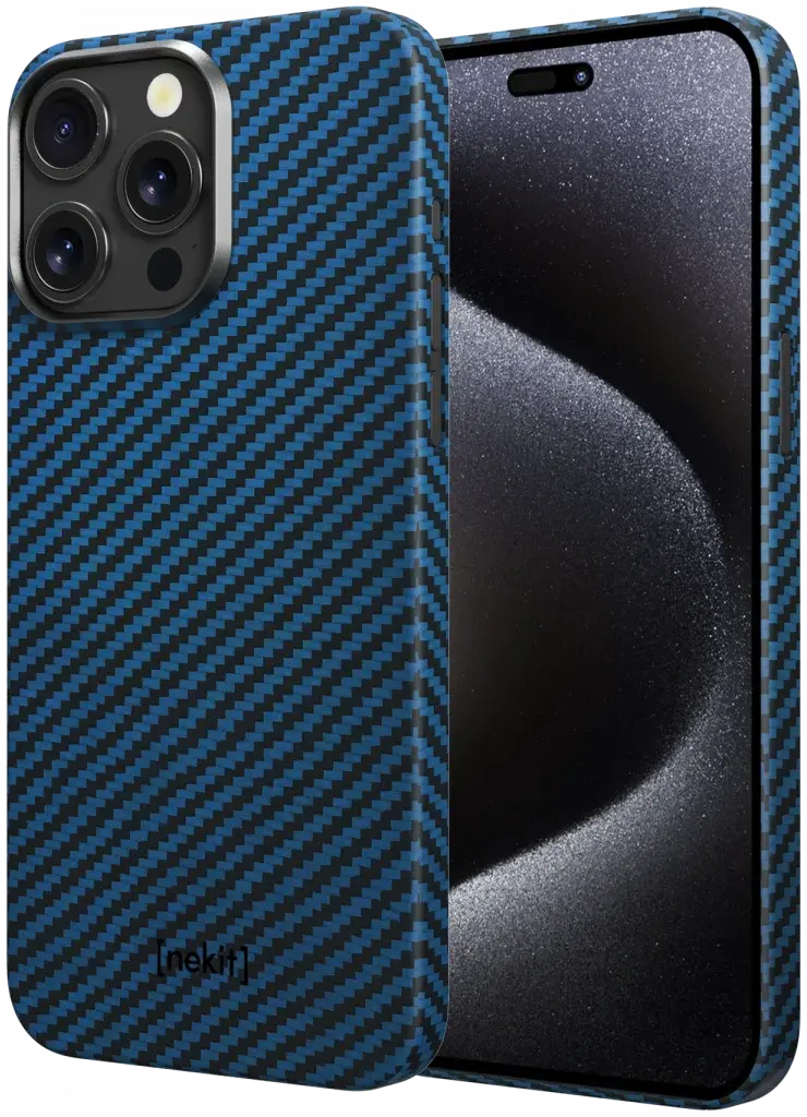 NEKIT Fiber Apple iPhone 15 Pro Max Hoesje MagSafe Kevlar Back Cover Dun Blauw afbeelding 2