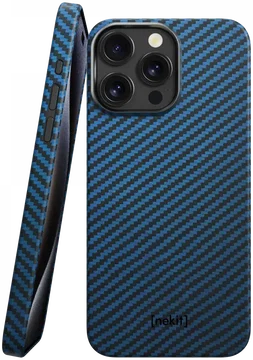 NEKIT Fiber Apple iPhone 15 Pro Hoesje MagSafe Kevlar Back Cover Dun Blauw