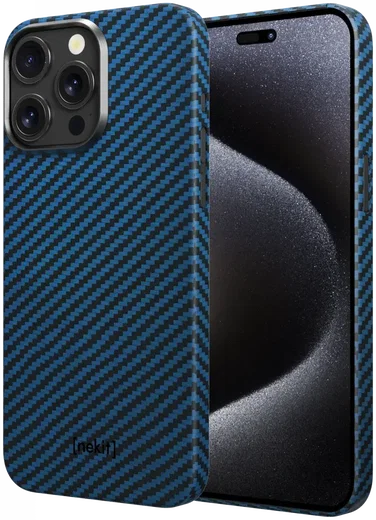 NEKIT Fiber Apple iPhone 15 Pro Hoesje MagSafe Kevlar Back Cover Dun Blauw afbeelding 2