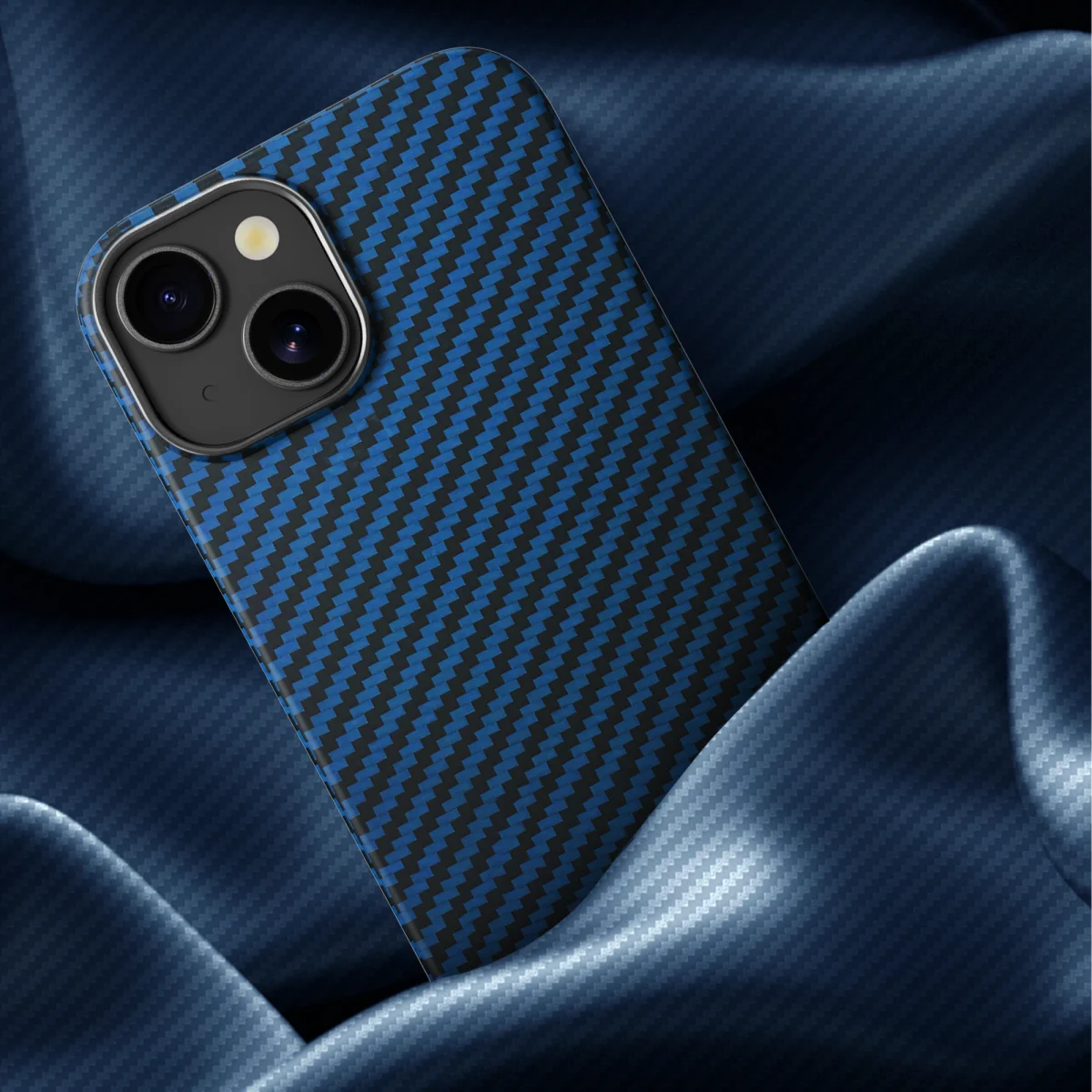 NEKIT Fiber Apple iPhone 15 Hoesje MagSafe Kevlar Back Cover Dun Blauw afbeelding 11