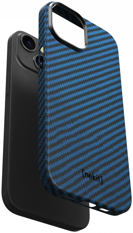 NEKIT Fiber Apple iPhone 15 Hoesje MagSafe Kevlar Back Cover Dun Blauw afbeelding 12
