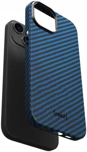 NEKIT Fiber Apple iPhone 15 Hoesje MagSafe Kevlar Back Cover Dun Blauw afbeelding 12
